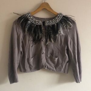 JUST CAVALLI Feather & rhinestone trims CARDIGAN